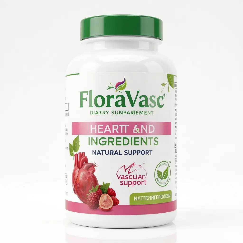 FloraVasc dietary supplement bottle with natural ingredients for heart and vascular support